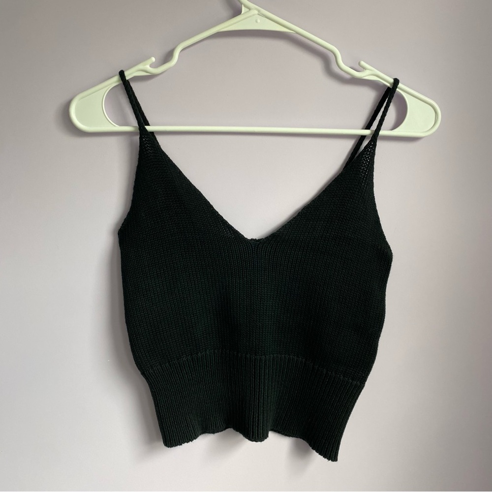 Black Knit V-Neck Women's Top